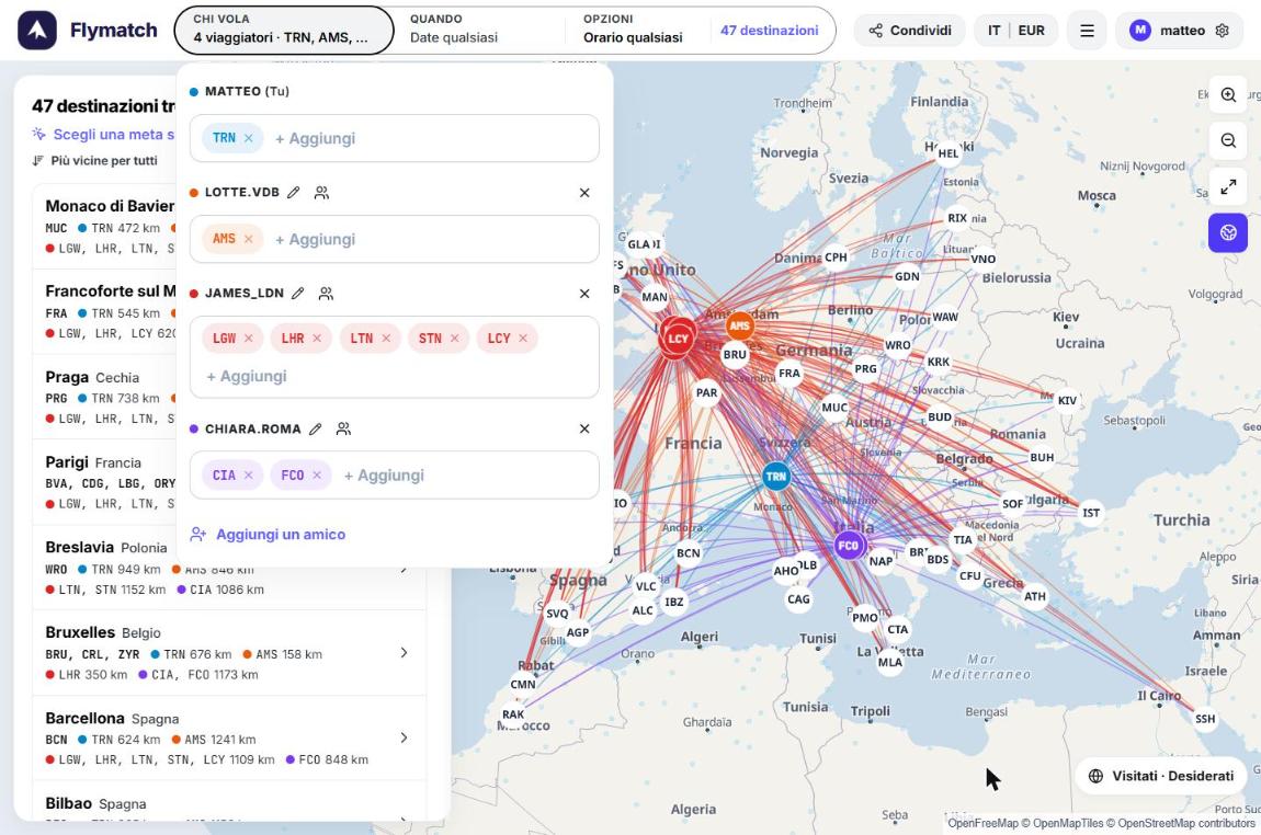 Group of four friends from Turin, Amsterdam, London and Rome: 47 destinations